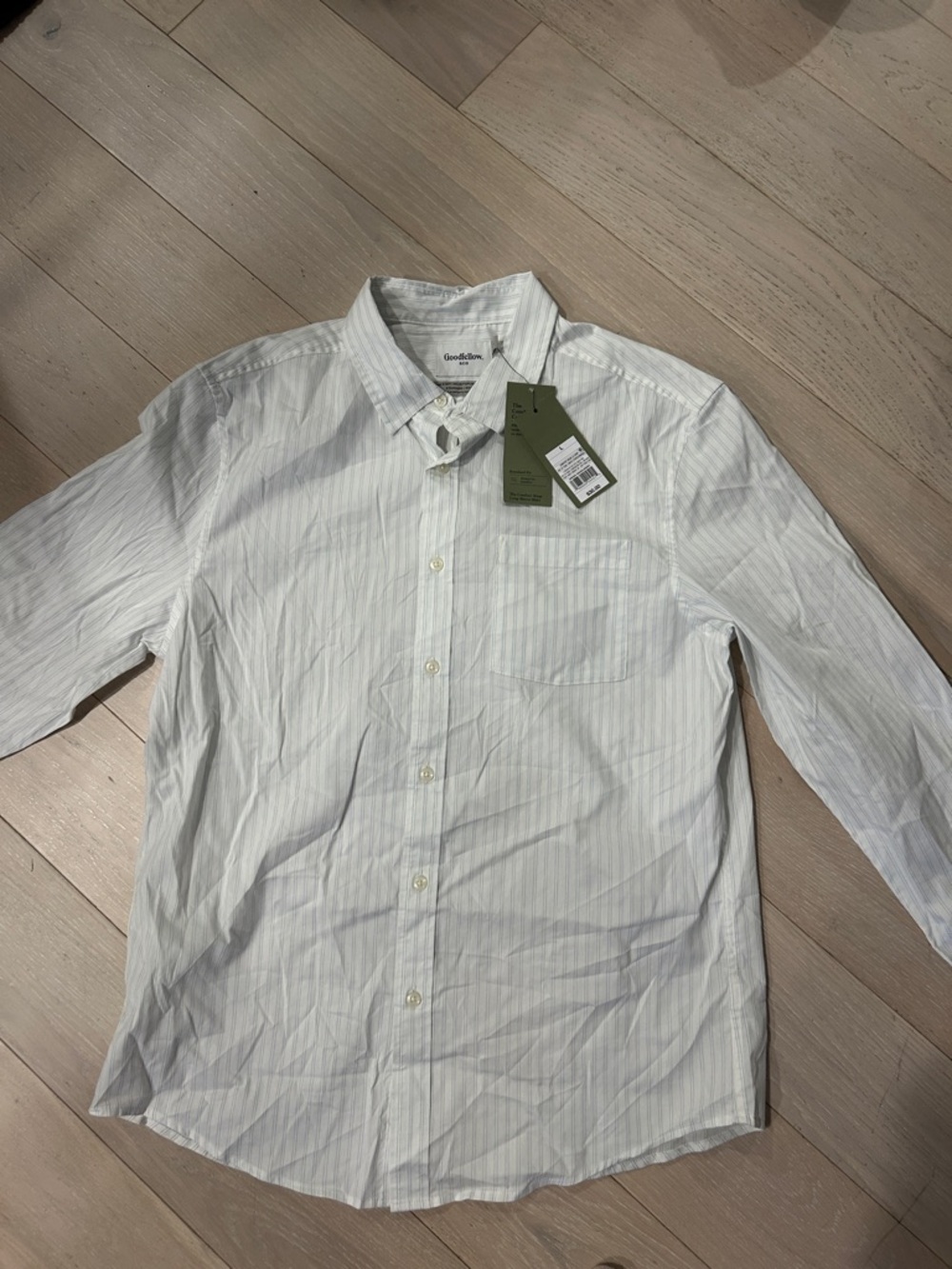 Goodfellow & Co White Button-Up Shirt with Light Gray Pinstripes